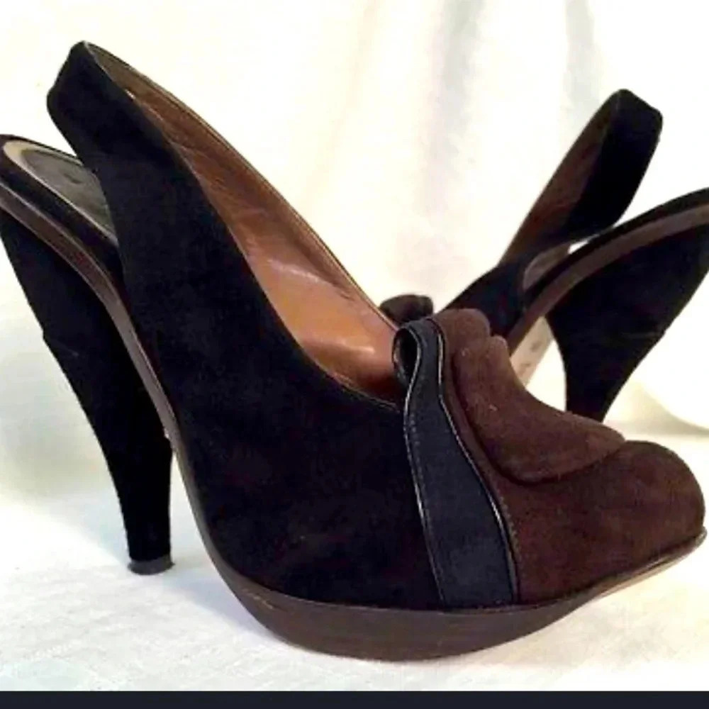 Marni sling back coffee Scarpa suede heels size 6 designer luxury retro vintage